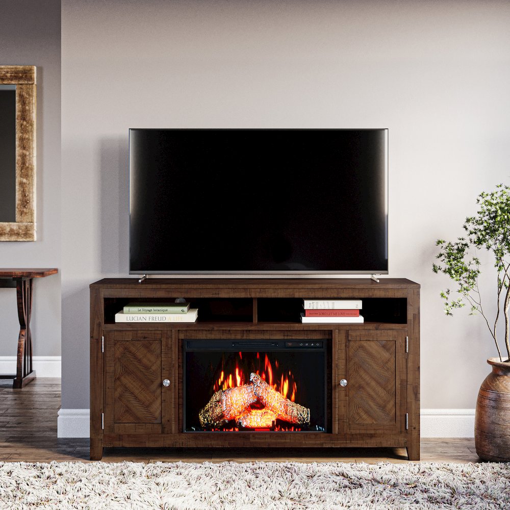 Fairview Modern 60" Chevron Fireplace Console TV Stand with Electric Fireplace. Picture 2