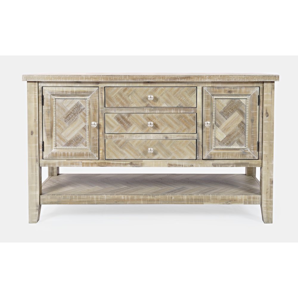 Fairview Transitional Herringbone Modern Distressed Solid Wood Buffet Server. Picture 1