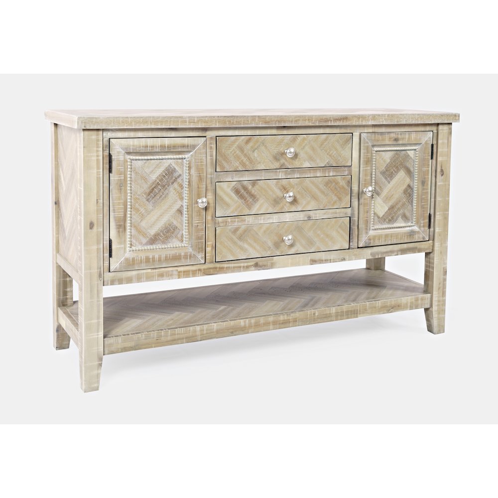 Fairview Transitional Herringbone Modern Distressed Solid Wood Buffet Server. Picture 4