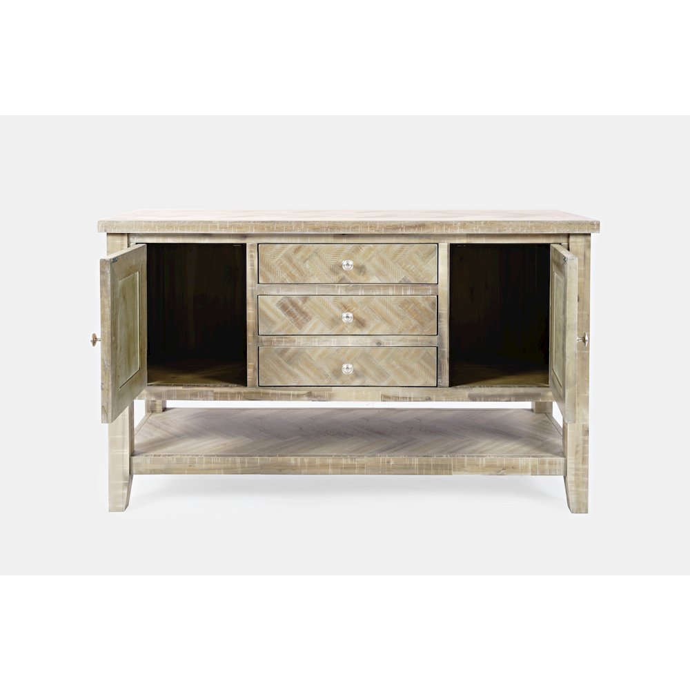 Fairview Transitional Herringbone Modern Distressed Solid Wood Buffet Server. Picture 7