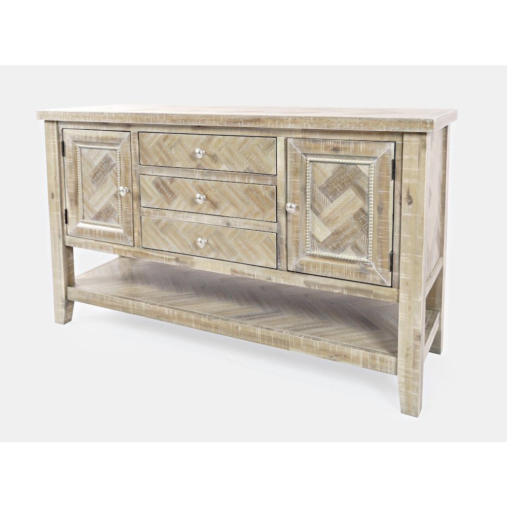 Fairview Transitional Herringbone Modern Distressed Solid Wood Buffet Server. Picture 3