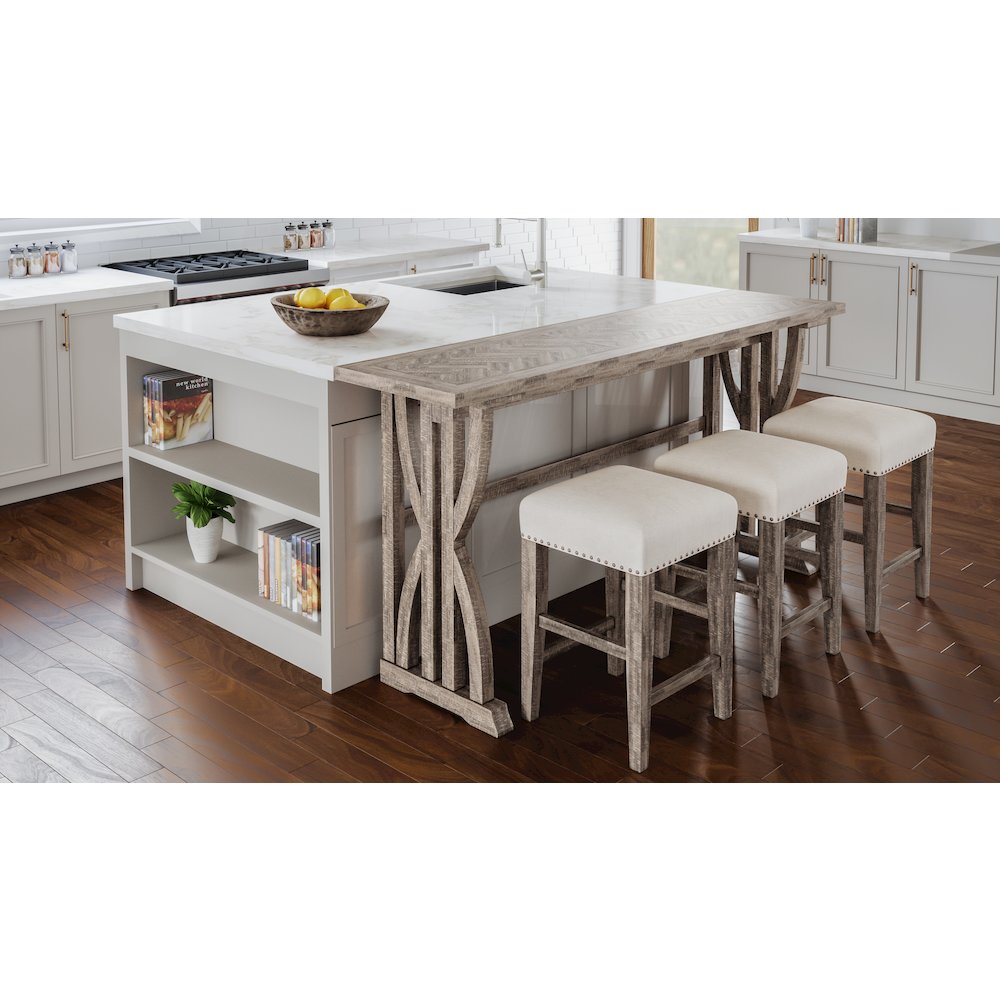Transitional Herringbone Counter Height Four Piece Console 74" Dining Table Set. Picture 2