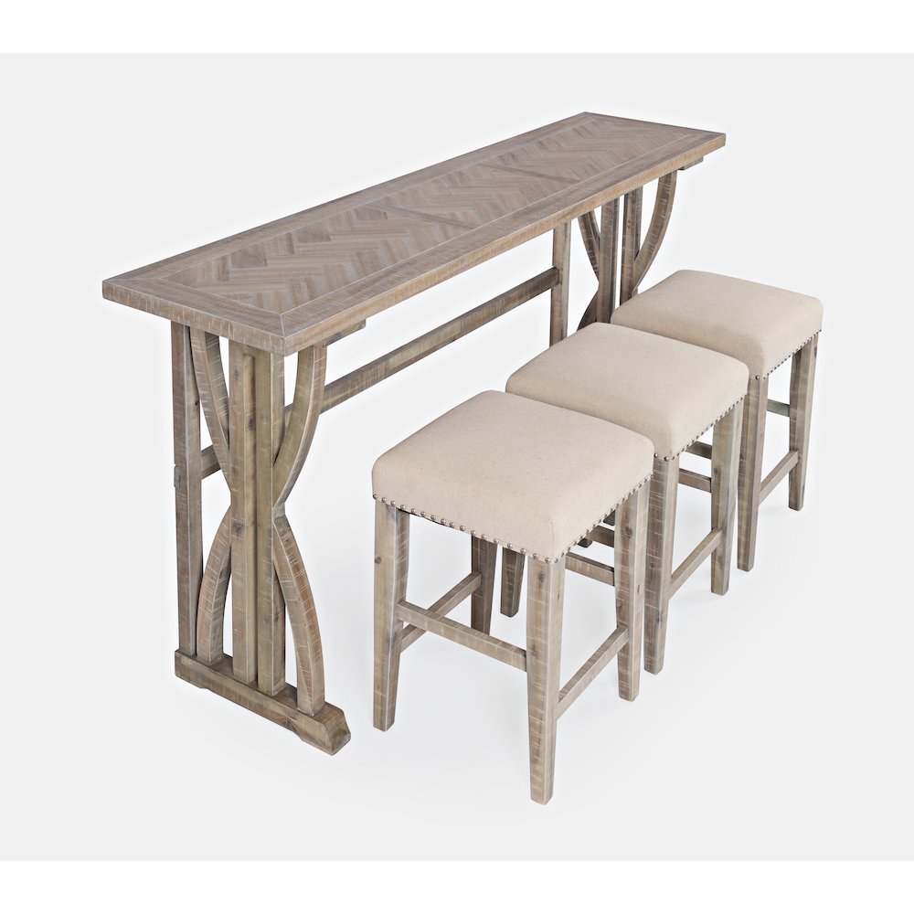 Transitional Herringbone Counter Height Four Piece Console 74" Dining Table Set. Picture 1