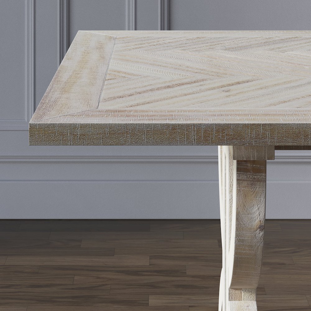 Transitional Herringbone Distressed Acacia Counter Height 78" Dining Table. Picture 8