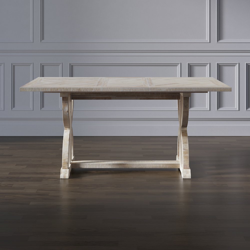 Transitional Herringbone Distressed Acacia Counter Height 78" Dining Table. Picture 6