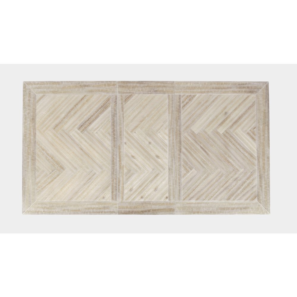 Transitional Herringbone Distressed Acacia Counter Height 78" Dining Table. Picture 4