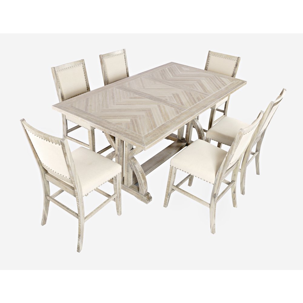 Modern Distressed 78" Seven-Piece Upholstered Counter Height Dining Set. Picture 1