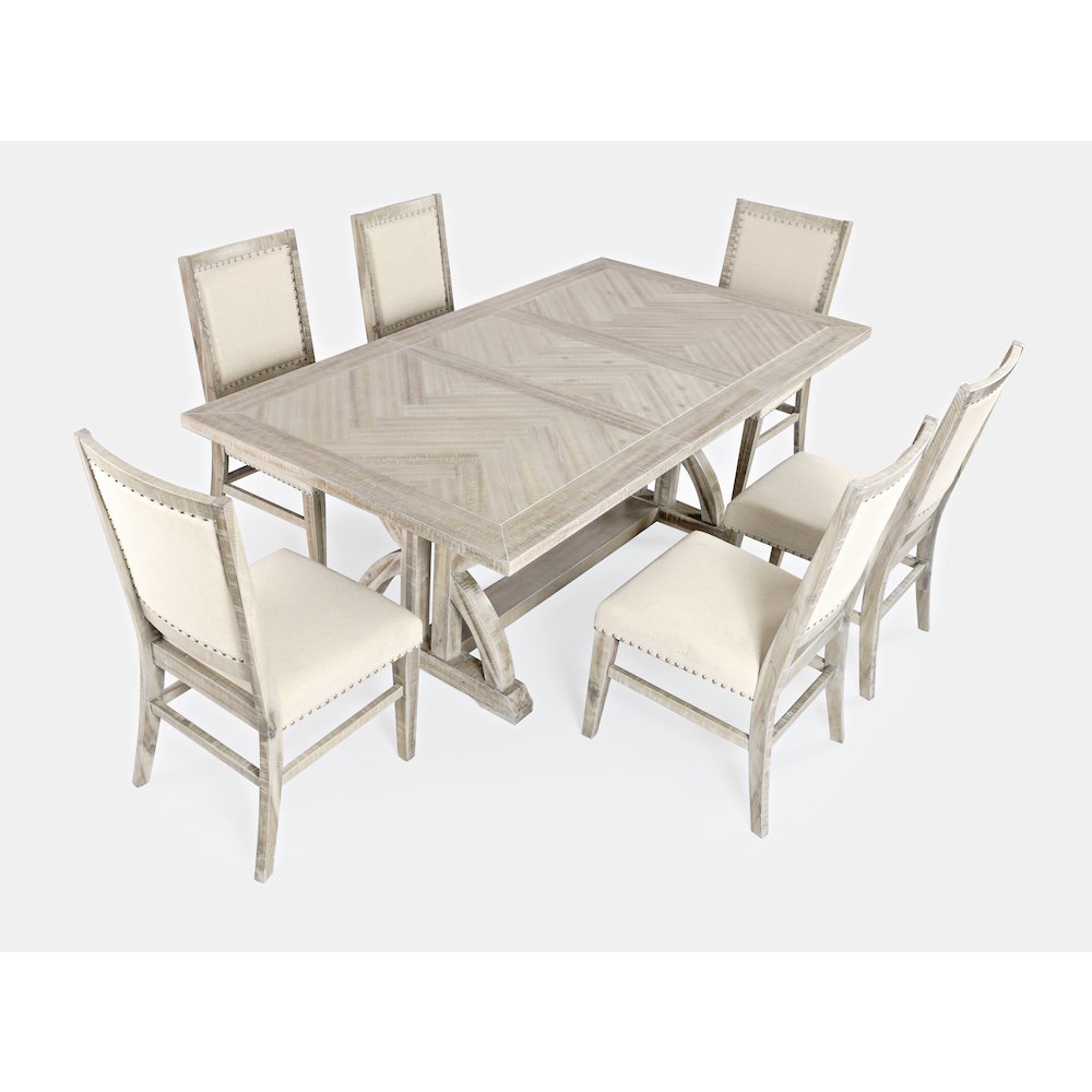 Fairview Transitional Modern Distressed 78" Seven-Piece Upholstered Dining Set. Picture 2
