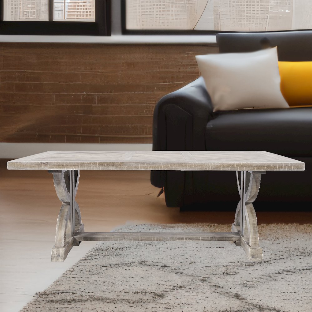 Fairview Transitional Herringbone Distressed Acacia Coffee Table. Picture 6