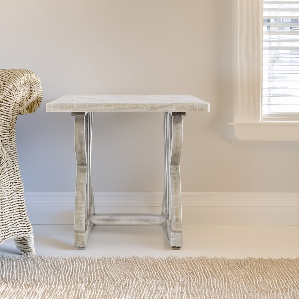 Fairview Transitional Herringbone Distressed Acacia End Table. Picture 2