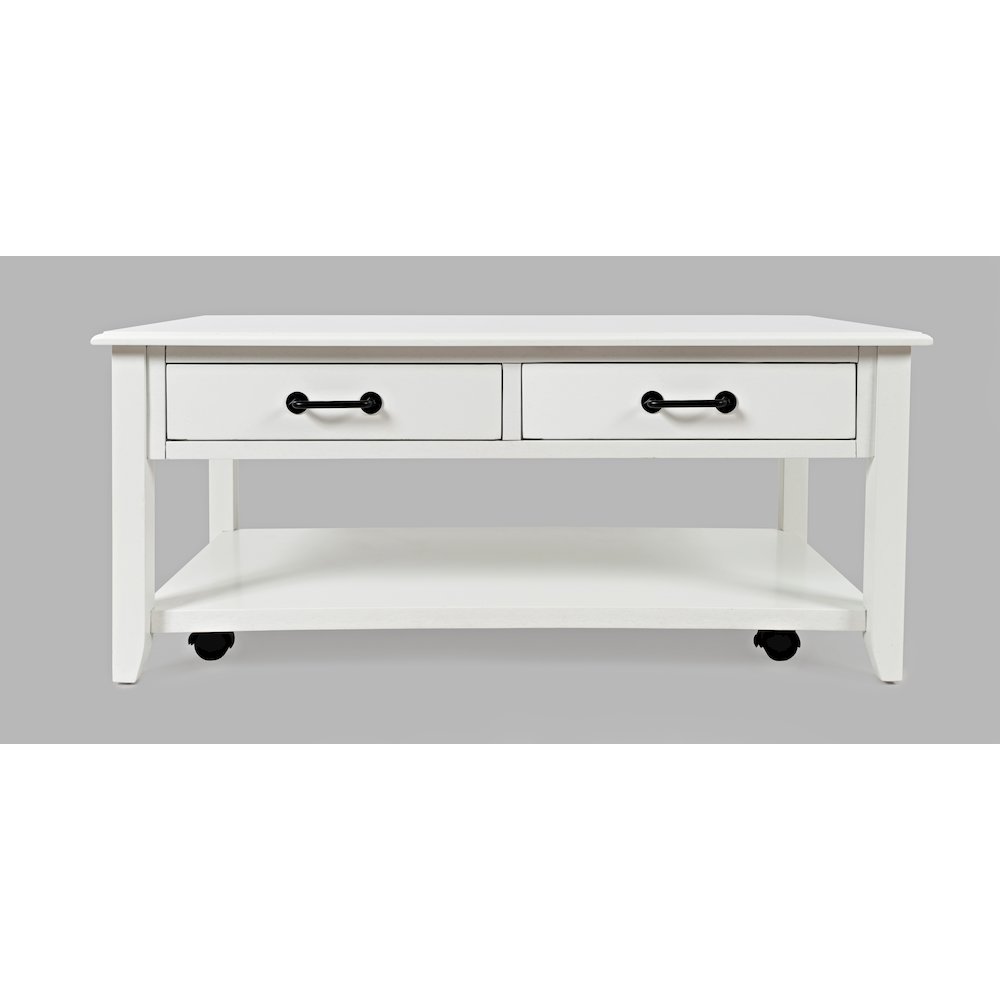 North Fork Acacia 2 Drawer Coffee Table with Casters. Picture 1