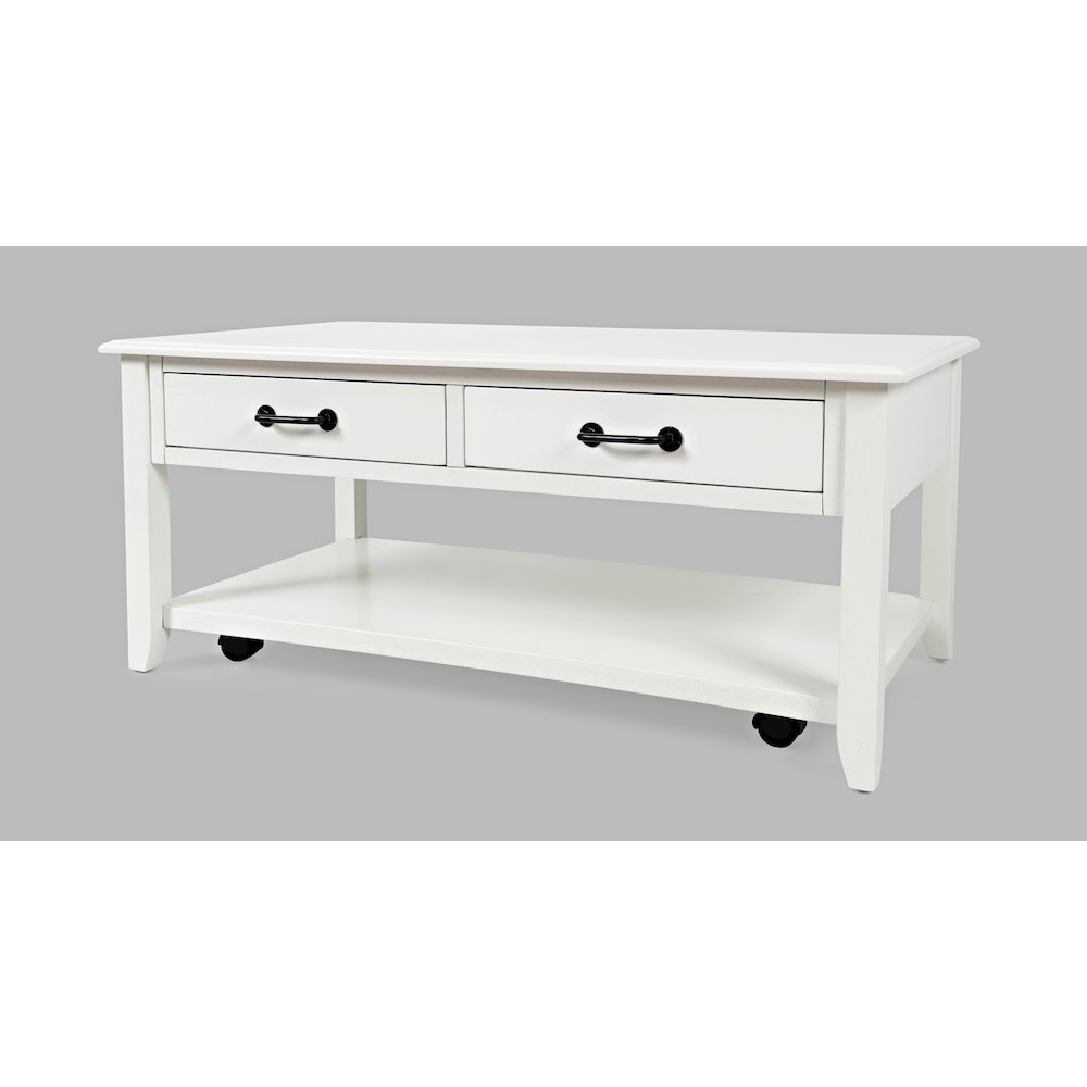 North Fork Acacia 2 Drawer Coffee Table with Casters. Picture 2