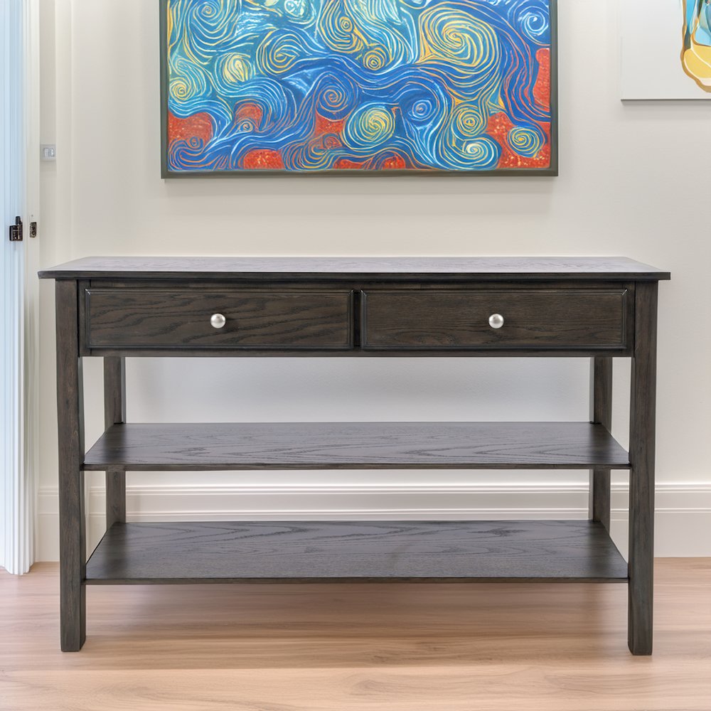 Modern Espresso Traditional 48" Sofa Console Table with Two Drawers. Picture 2