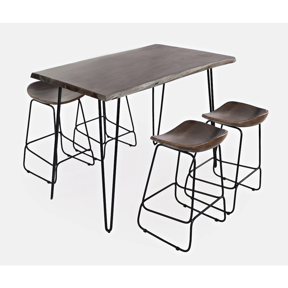 Solid Acacia 52" Five-Piece Counter Height Dining Set with Backless Barstools. Picture 1