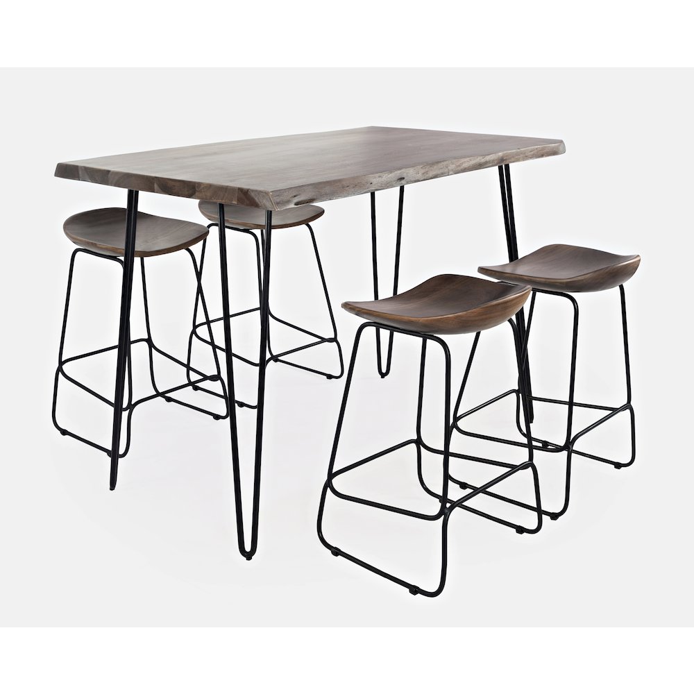 Solid Acacia 52" Five-Piece Counter Height Dining Set with Backless Barstools. Picture 3