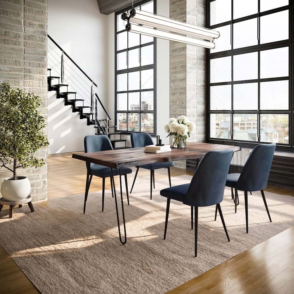 Five Piece Solid Acacia Dining Set with Upholstered Mid-Century Modern Chairs. Picture 9