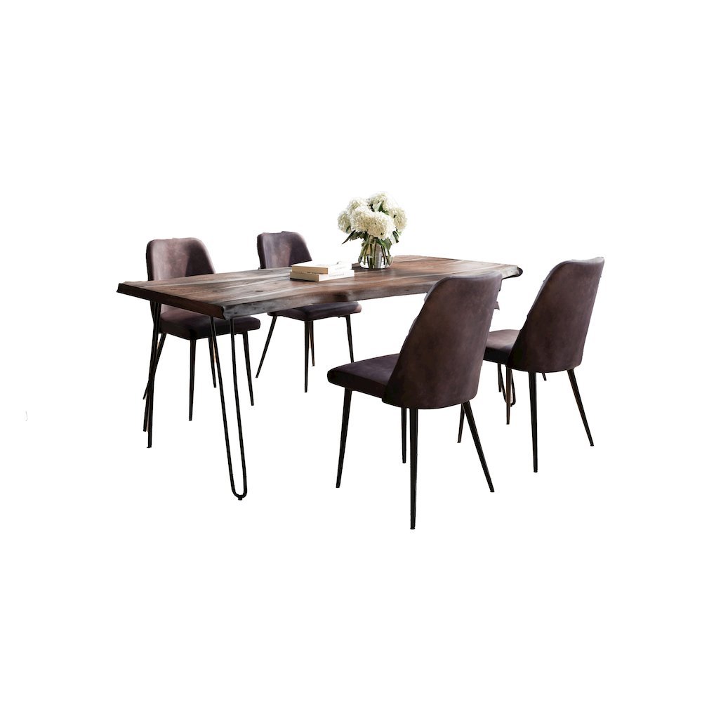 Five Piece Solid Acacia Dining Set with Upholstered Mid-Century Modern Chairs. Picture 1