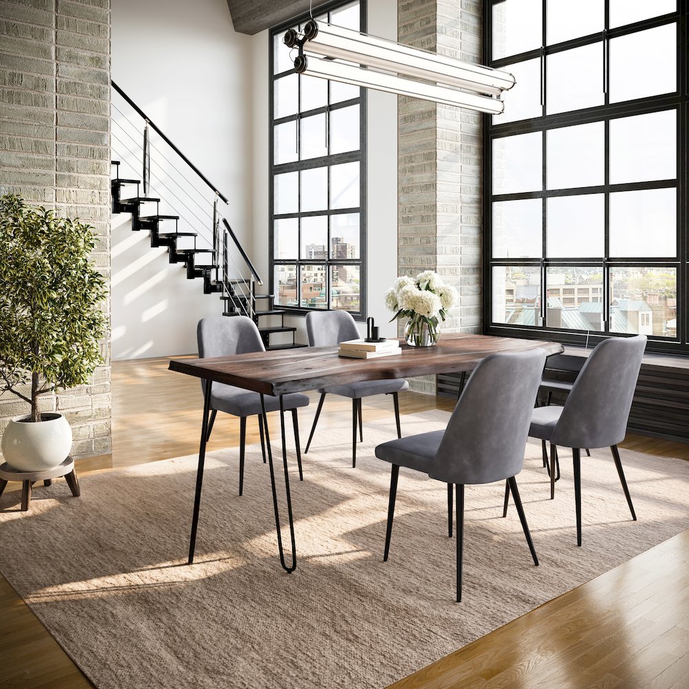 Five Piece Solid Acacia Dining Set with Upholstered Mid-Century Modern Chairs. Picture 9