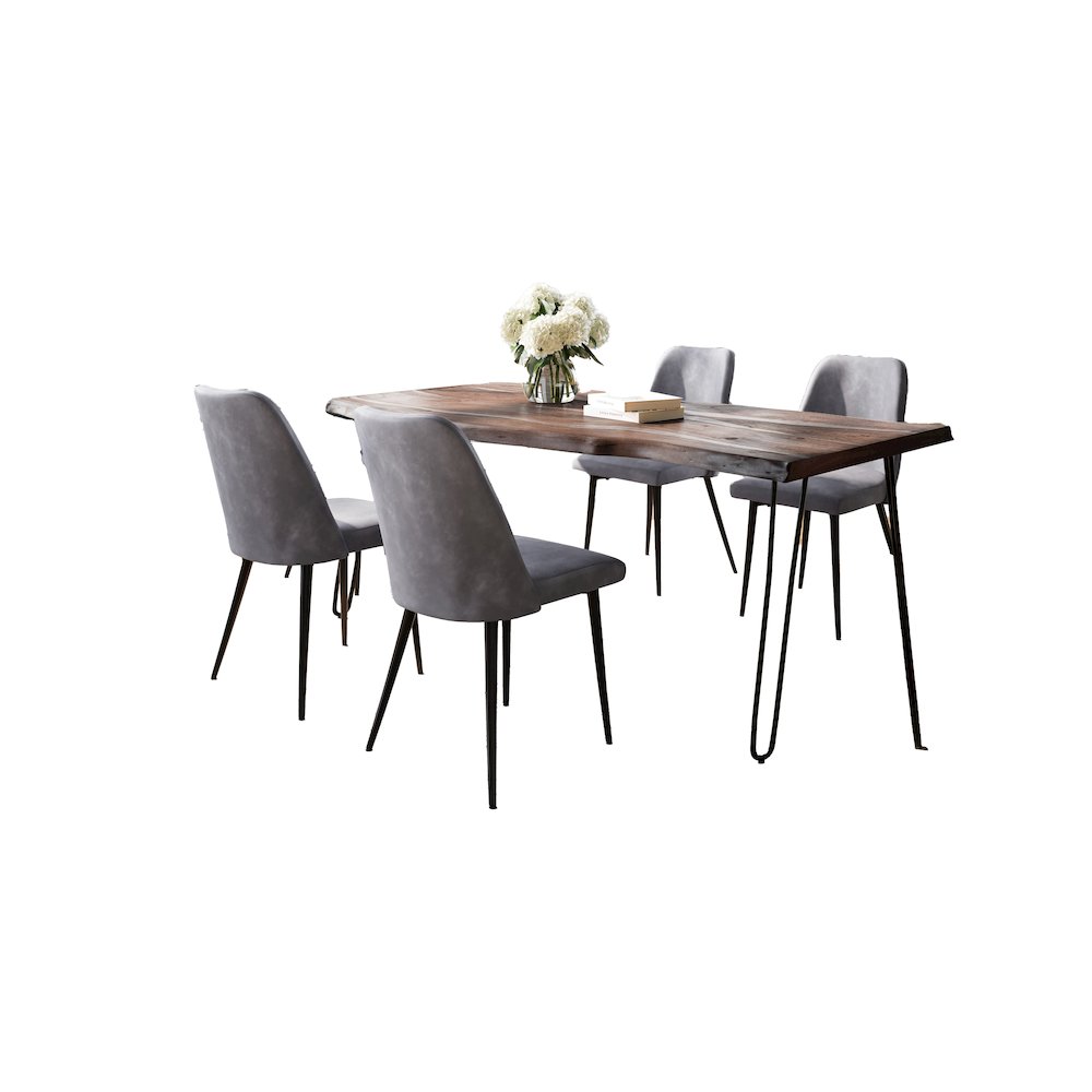 Five Piece Solid Acacia Dining Set with Upholstered Mid-Century Modern Chairs. Picture 2