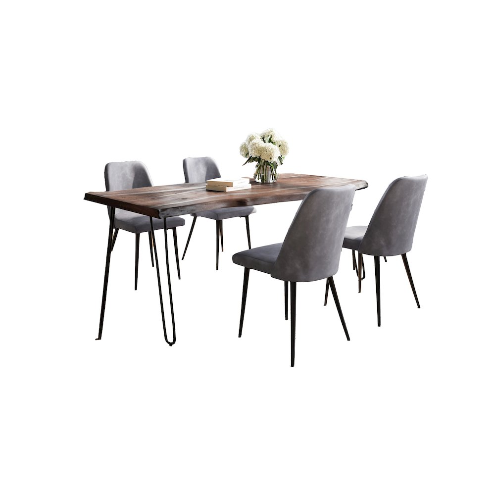 Five Piece Solid Acacia Dining Set with Upholstered Mid-Century Modern Chairs. Picture 1