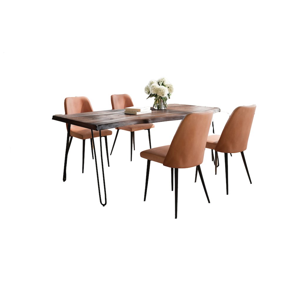 Five Piece Solid Acacia Dining Set with Upholstered Mid-Century Modern Chairs. Picture 1