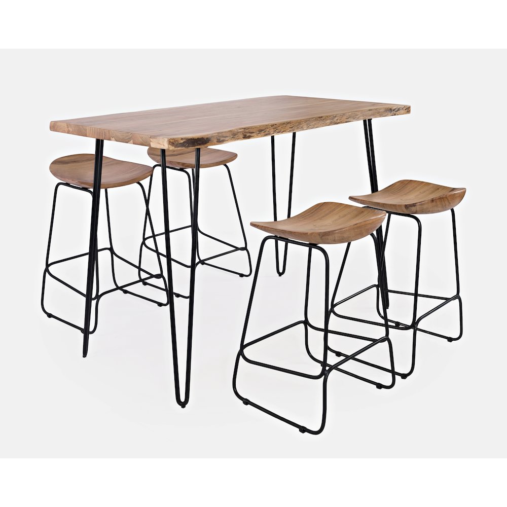 Solid Acacia 52" Five-Piece Counter Height Dining Set with Backless Barstools. Picture 1