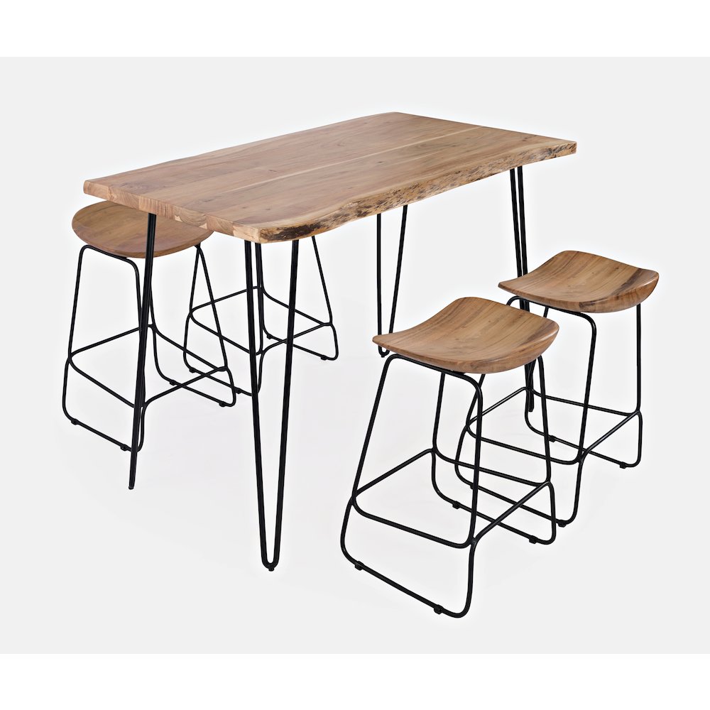 Solid Acacia 52" Five-Piece Counter Height Dining Set with Backless Barstools. Picture 2