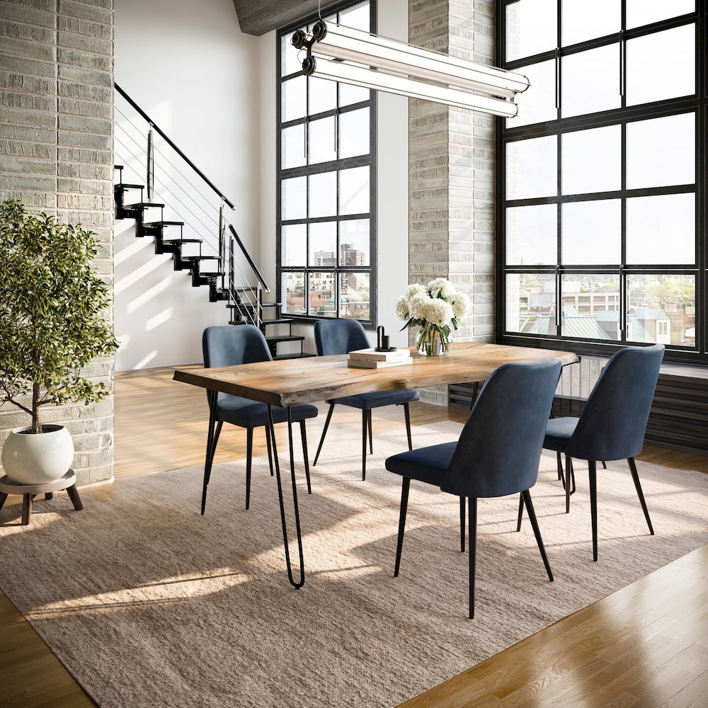 Five Piece Solid Acacia Dining Set with Upholstered Mid-Century Modern Chairs. Picture 9