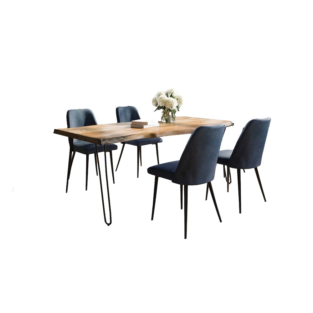 Five Piece Solid Acacia Dining Set with Upholstered Mid-Century Modern Chairs. Picture 1