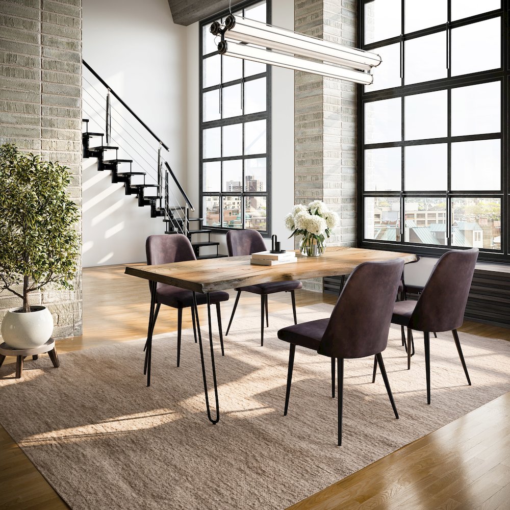 Five Piece Solid Acacia Dining Set with Upholstered Mid-Century Modern Chairs. Picture 9