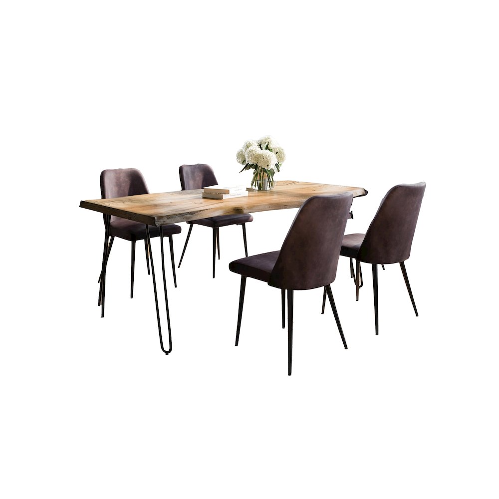 Five Piece Solid Acacia Dining Set with Upholstered Mid-Century Modern Chairs. Picture 1