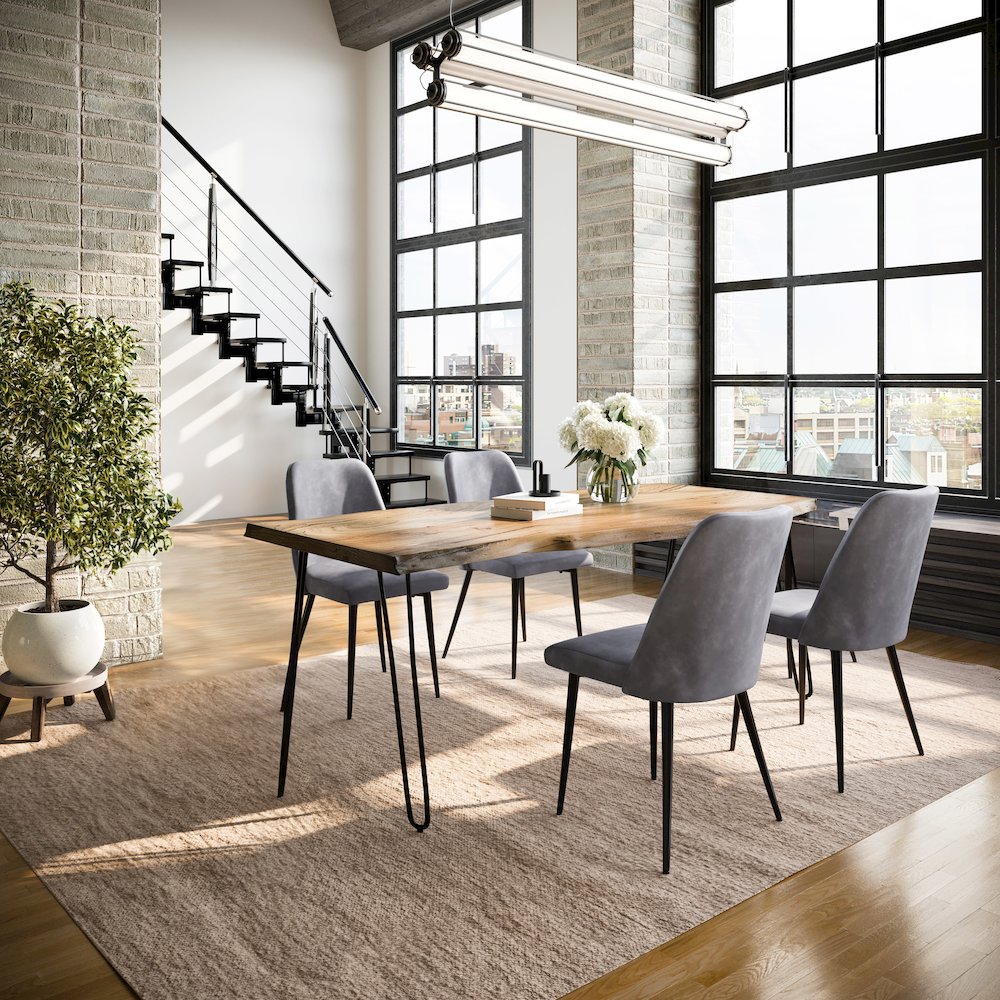 Five Piece Solid Acacia Dining Set with Upholstered Mid-Century Modern Chairs. Picture 9
