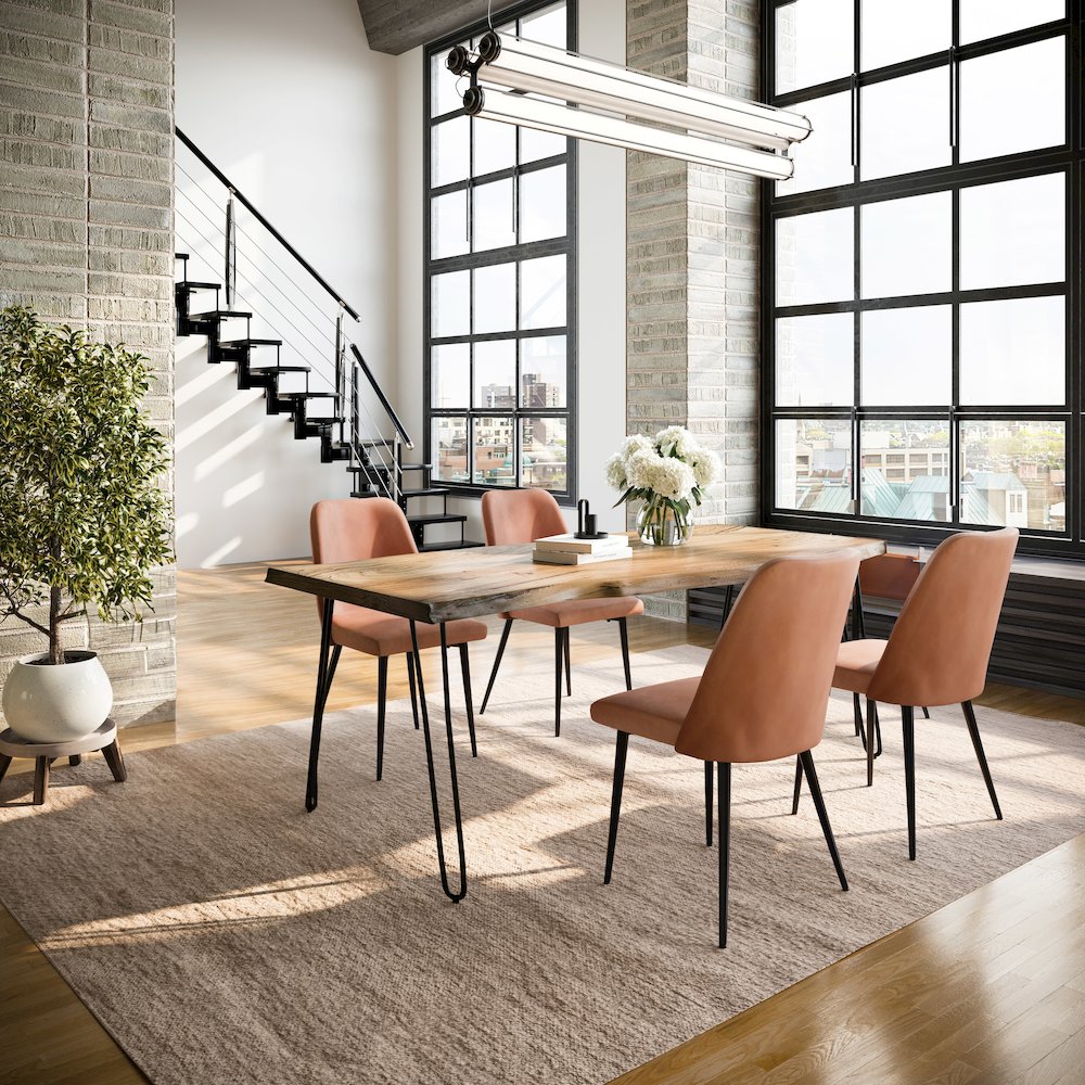 Five Piece Solid Acacia Dining Set with Upholstered Mid-Century Modern Chairs. Picture 9