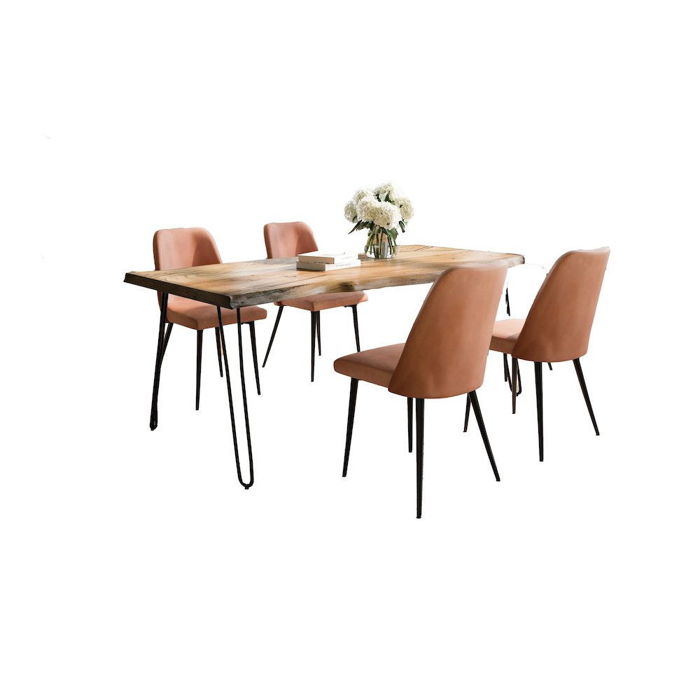Five Piece Solid Acacia Dining Set with Upholstered Mid-Century Modern Chairs. Picture 1