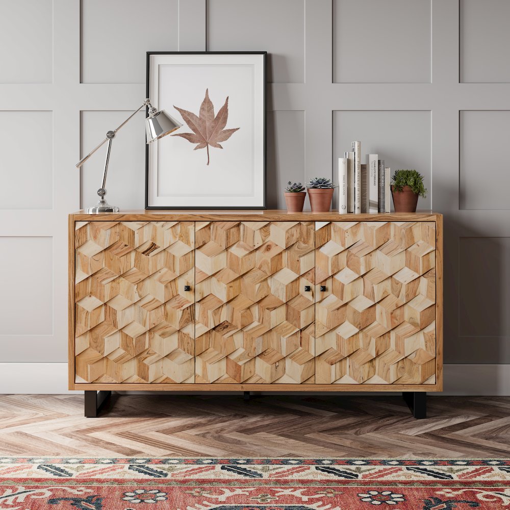 Geometrix 63" Modern Abstract Cube Style Accent Cabinet. Picture 2