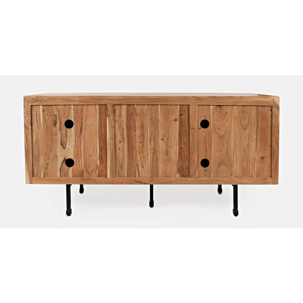 Brown Acacia Three-Door Accent Cabinet with Metal Base for Living Room Storage. Picture 5