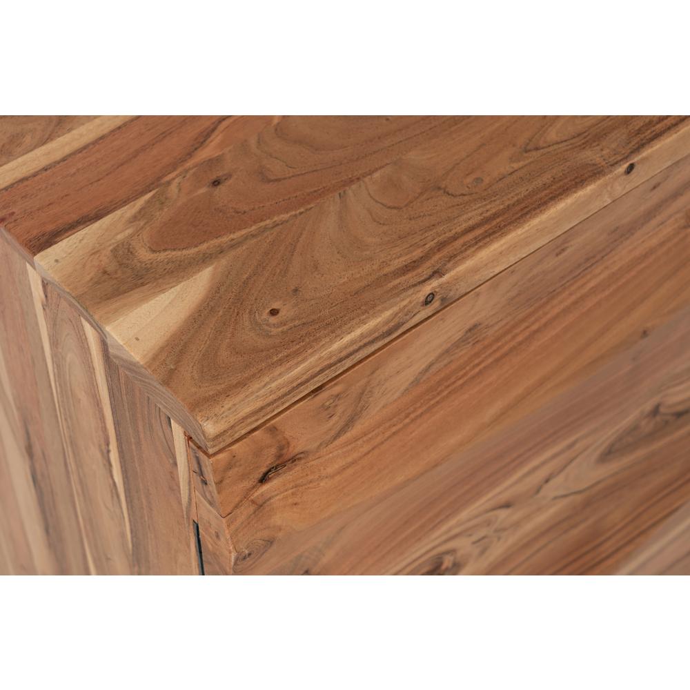 Brown Acacia Three-Door Accent Cabinet with Metal Base for Living Room Storage. Picture 7