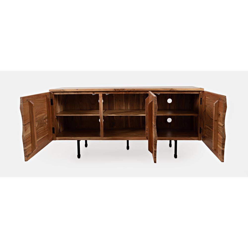Brown Acacia Three-Door Accent Cabinet with Metal Base for Living Room Storage. Picture 6