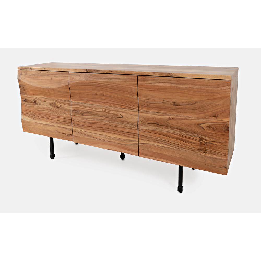Brown Acacia Three-Door Accent Cabinet with Metal Base for Living Room Storage. Picture 9