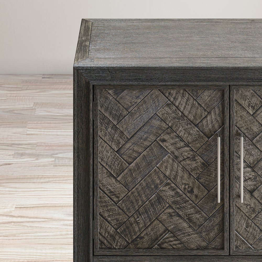 Gramercy Mid-Century Modern Chevron Four Door 79" Accent Cabinet. Picture 14