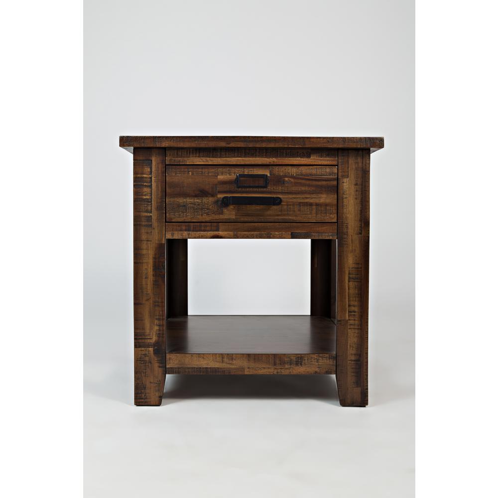 Gray Distressed Industrial End Table with Acacia and MDF Construction. Picture 1