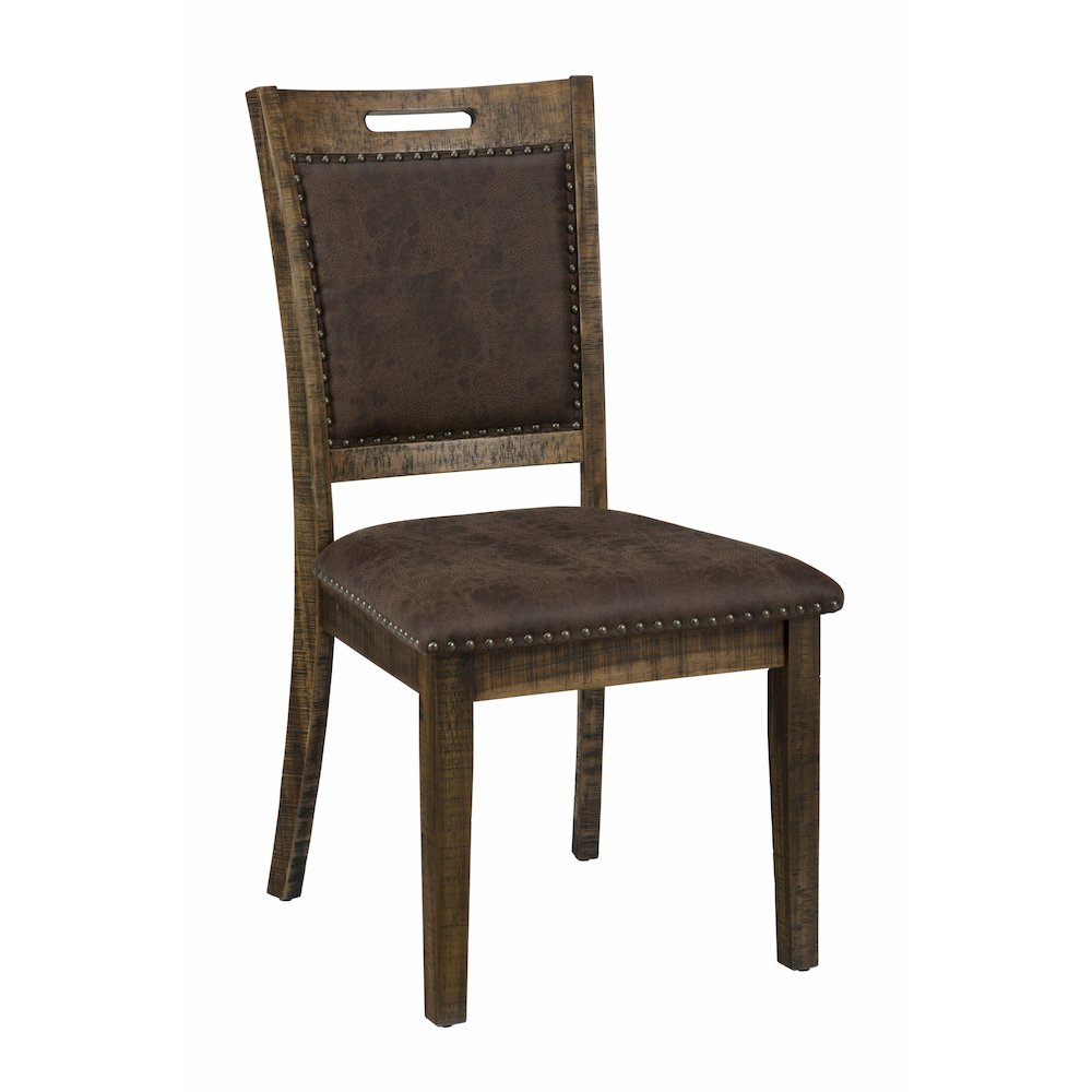 Cannon Valley Rustic Industrial Brown 72" Table + 6 Upholstered Dining Chairs. Picture 8