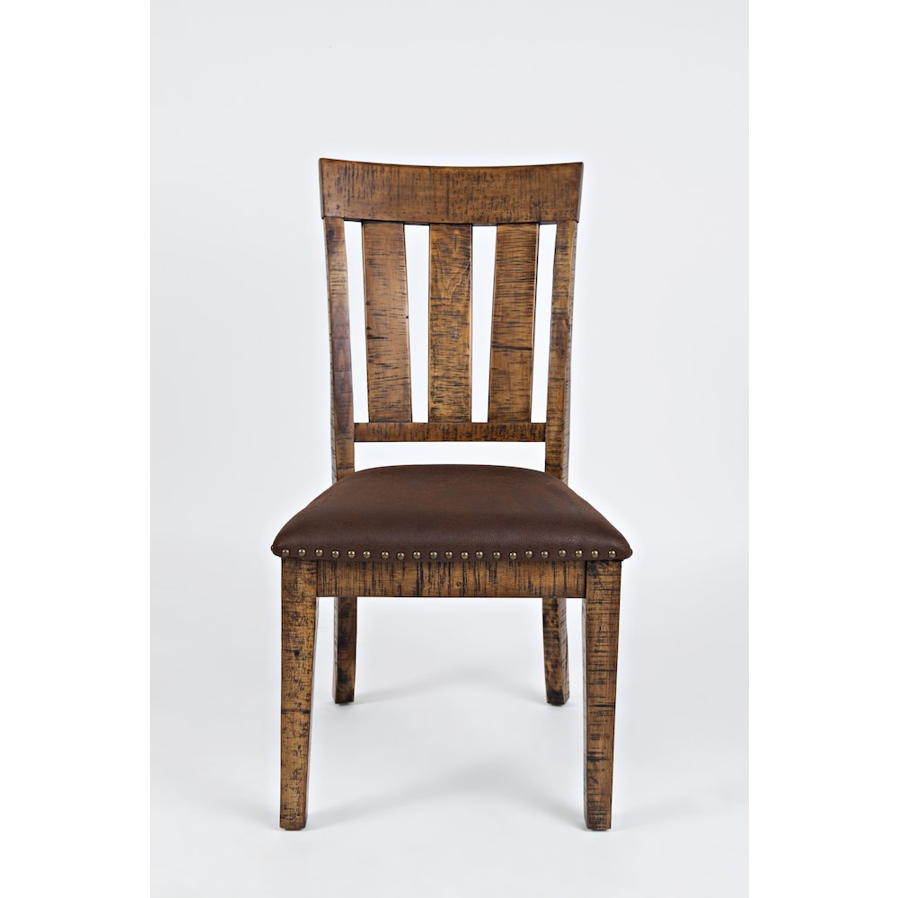 Cannon Valley Rustic Industrial Brown 82" Table + 4 Slat Dining Chairs + Bench. Picture 10