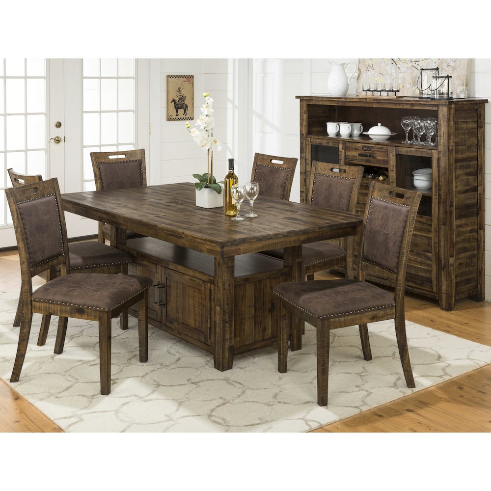 Cannon Valley Rustic Industrial Brown 72" Table + 6 Upholstered Dining Chairs. Picture 9