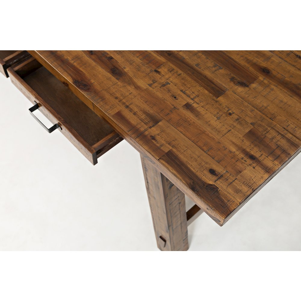 Cannon Valley Rustic Industrial Brown 82" Table + 4 Slat Dining Chairs + Bench. Picture 4