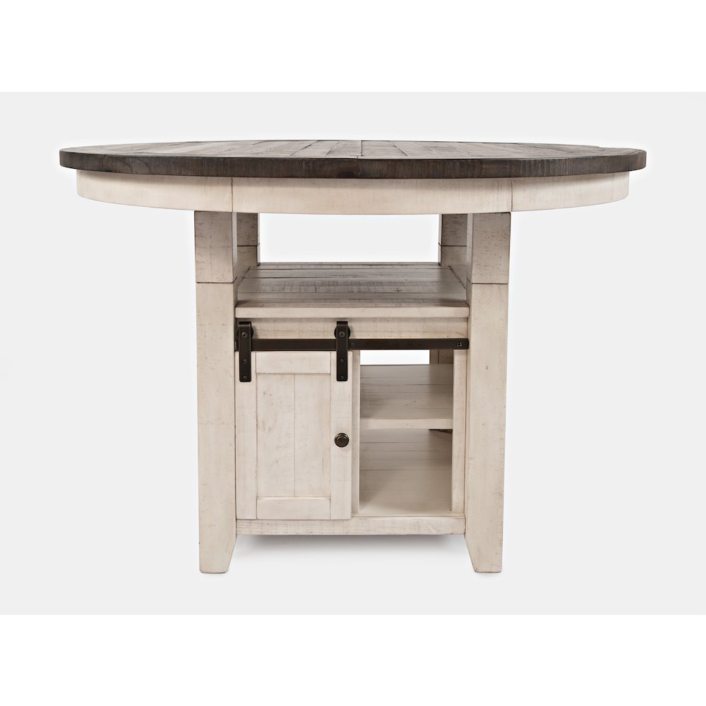 Farmhouse Seven Piece Reclaimed Solid Wood Counter Height Round Dining Set. Picture 9