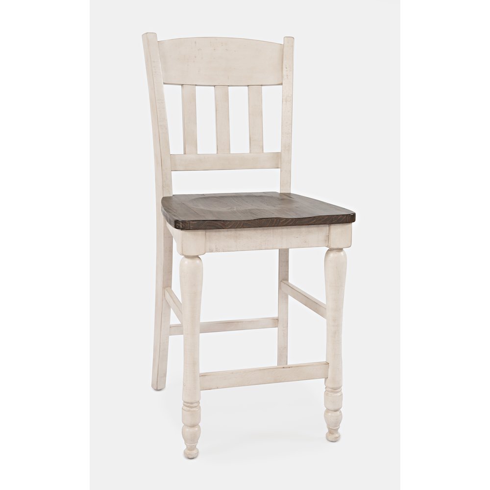 Farmhouse Seven Piece Reclaimed Solid Wood Counter Height Round Dining Set. Picture 8