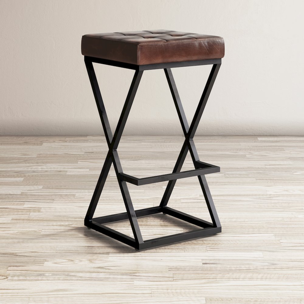 Brooks Distressed Modern Leather Backless Stool. Picture 10