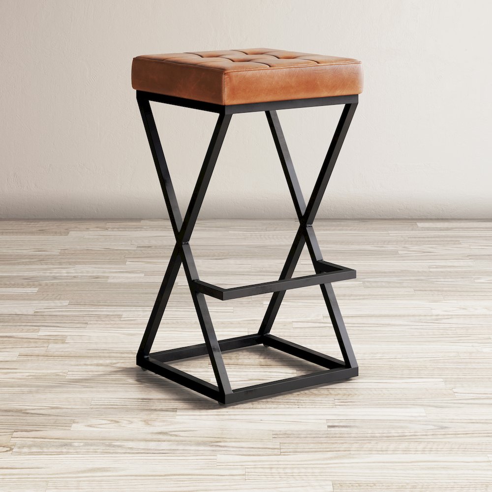 Brooks Distressed Modern Leather Backless Stool. Picture 10
