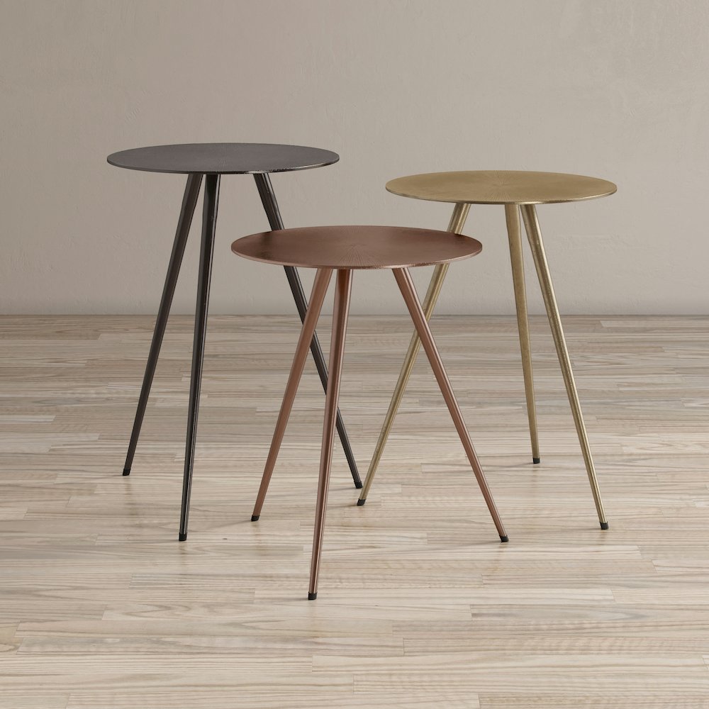 Solid Metal Round End Table Set - Nesting Accent Tables in Black, Gold(Set of 3). Picture 13